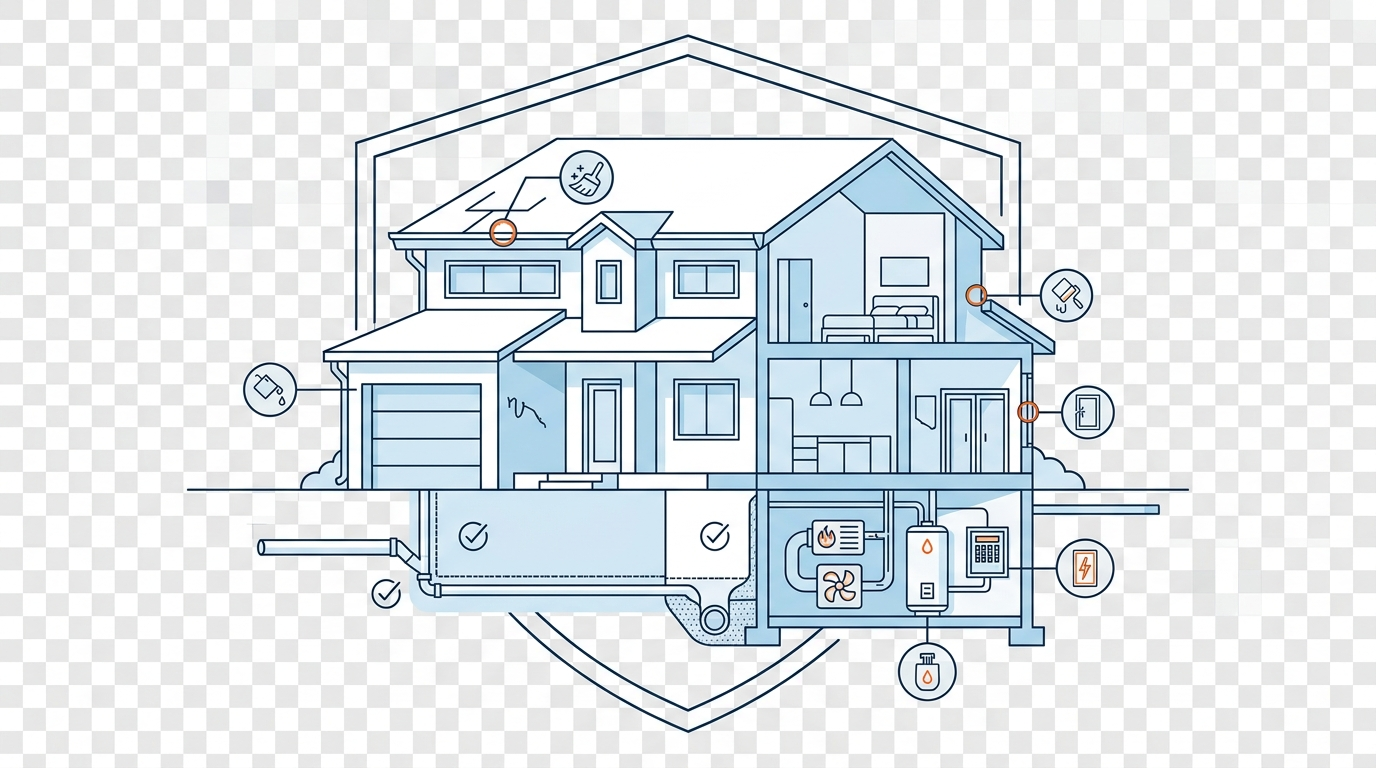 Brand-aligned structural blueprint graphic of a modern house